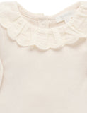 Purebaby - Ruffle Pointelle Long Sleeve Bodysuit - Cloud