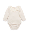 Purebaby - Ruffle Pointelle Long Sleeve Bodysuit - Cloud