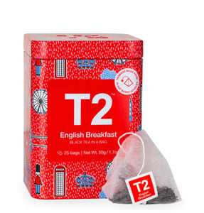 T2 Tea : Black Tea in a Bag - 25 Teabags  Icon Tin - English Breakfast
