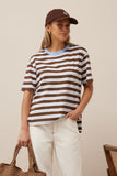 Ceres Life - Stevie Slouchy Tee - Cocoa / Sky Blue Stripe