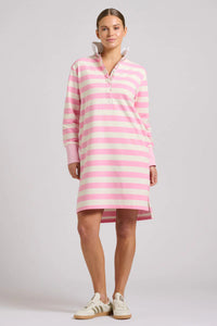 EST - Rugby Frill Collar Dress - Pink White Stripe