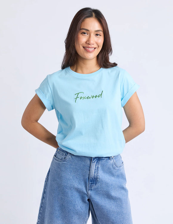 Foxwood - Signature Contrast Tee - Light Blue With Lime