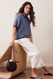 Ceres Life - Nina Boxy Knit Tee - Brunette Sky Blue Stripe