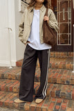 Ceres Life - Gigi Wide Leg Terry Trackpant - Phantom Side Stripe