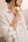 Eadie Lifestyle - Carter Fundamental Linen Shirt Dress - Off White With Nutmeg Stripe