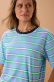 Ceres Life - Stevie Slouchy Tee - Powder / Zesty Green Stripe