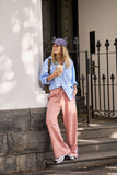 Ceres Life - Gigi Wide Leg Terry Trackpant - Pink Clay Washed Navy Side Stripe