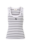 Ceres Life - Contour Rib Scoop Neck Tank - White/Navy Monogram