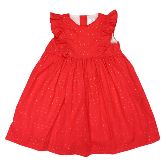 Korango - Gold Spot Frill Dress - Red