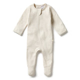 Wilson & Frenchy - Organic Stripe Rib Zipsuit With Feet - Oatmeal