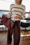 Ceres Life - Lila Oversized Knit Crew - Ecru Stripe