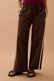 Ceres Life - Gigi Wide Leg Terry Trackpant - Chocolate Side Stripe