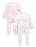 Purebaby - 2 Pack Zip Growsuit - Pale Pink Bear