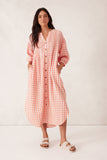 Ceres Life - Crinkle Midi Dress - Coral/White Gingham