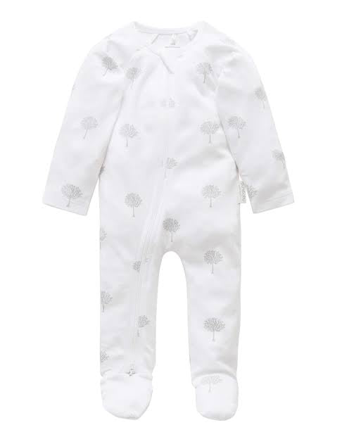 Purebaby - Pale Grey Tree Zip Growsuit