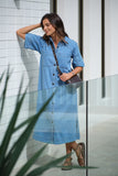 Ceres Life - Ava Short Sleeve Yoke Detail Midi Dress - Vintage Blue