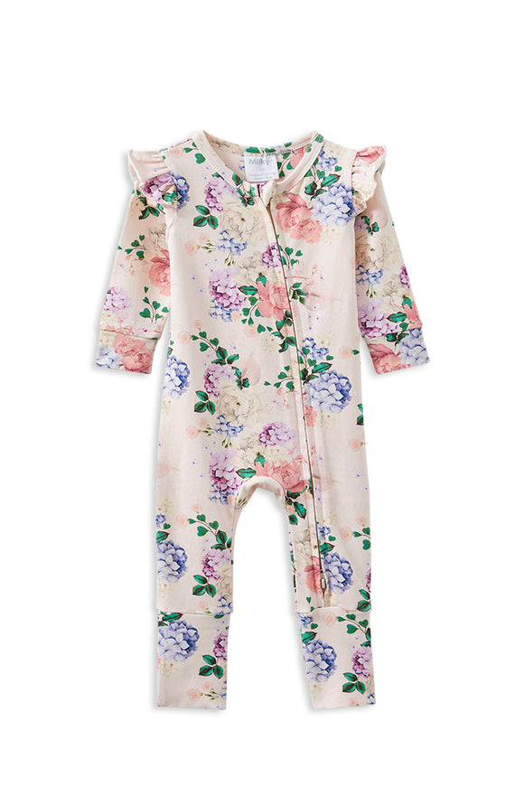 Milky - Hydrangea Zip Frill Romper