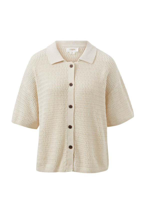 Ceres Life - Boxy Button Through Knit - Ecru