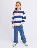 Eve Girl - Contrast Stripe Crew - Navy