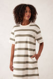 Ceres Life - Charlotte Midi Terry Dress - White / Moss Green Stripe