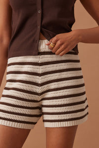 Ceres Life - Molly Textured Knit Short - Choc Stripe