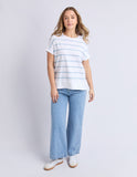 Foxwood - Allison Stripe Tee - White/ Sky Blue Stripe