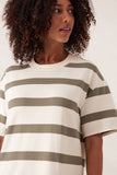 Ceres Life - Charlotte Midi Terry Dress - White / Moss Green Stripe
