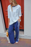 Ceres Life - Gigi Wide Leg Terry Trackpant - Washed Navy Side Stripe