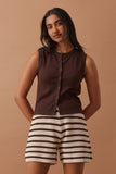 Ceres Life - Molly Textured Knit Short - Choc Stripe