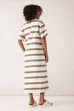 Ceres Life - Charlotte Midi Terry Dress - White / Moss Green Stripe