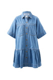 Ceres Life - Short Sleeve Tiered Pocket Shirt Dress - Vintage Blue