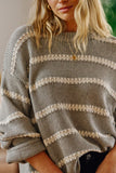 Ceres Life - Lila Oversized Knit Crew - Grey Marle Stripe