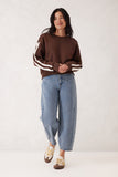 Ceres Life - Sasha Sporty Slouchy Crew - Chocolate Side Stripe