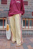 Ceres Life - Gigi Wide Leg Terry Trackpant - Butter Washed Burgundy Side Stripe