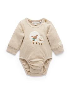 Purebaby - Almond Melange Appliqué Bodysuit - Sheep