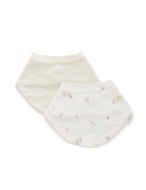 Purebaby - 2 Pack Essential Dribble Bib - Vanilla Wattle Bee