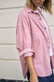 Ceres Life - Peta Oversized Shirt - Pink/Clay Stripe