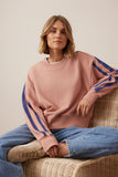 Ceres Life - Sasha Sporty Slouchy Crew - Pink Clay Washed Navy Side Stripe