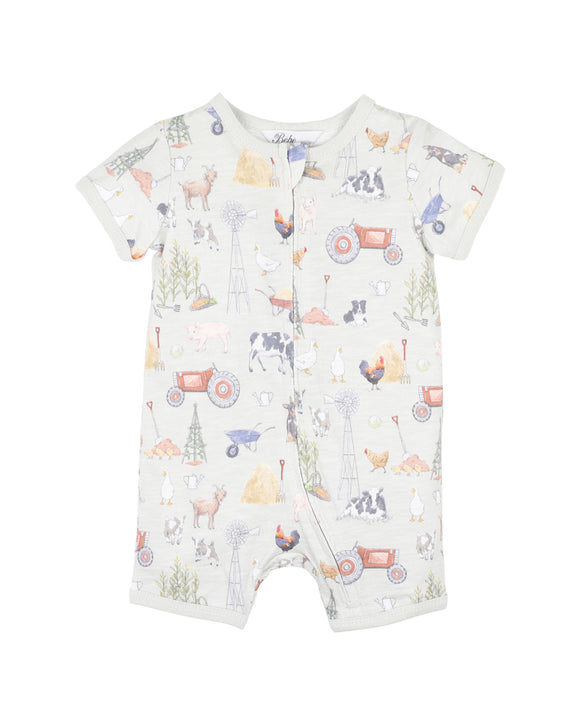 Bebe - Chester Print Short Sleeve Zip Romper