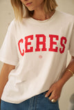 Ceres Life - Stevie Slouchy Tee - White / Chili Red Varsity