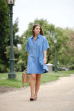 Ceres Life - Short Sleeve Tiered Pocket Shirt Dress - Vintage Blue