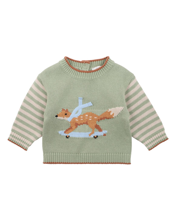 Fox & Finch - Nevada Skating Fox Knitted Jumper - Green Multi