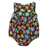 Korango - Flower Print Woven Frill Sunsuit - Navy