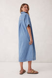 Ceres Life - Ava Short Sleeve Yoke Detail Midi Dress - Vintage Blue