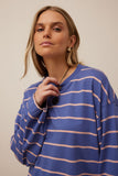 Ceres Life - Beau Long Sleeve Slouchy Tee - Washed Navy / Pink Clay