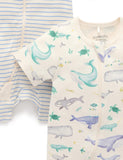 Purebaby - 2 Pack Short Sleeve Zip Growsuit - Whale