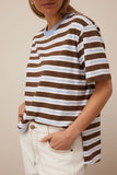 Ceres Life - Stevie Slouchy Tee - Cocoa / Sky Blue Stripe
