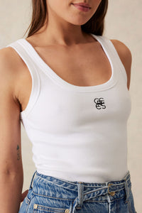 Ceres Life - Contour Rib Scoop Neck Tank - White/Black Monogram