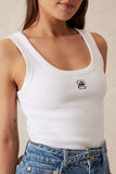 Ceres Life - Contour Rib Scoop Neck Tank - White/Black Monogram