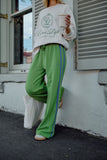 Ceres Life - Gigi Wide Leg Terry Trackpant - Pistachio Washed Navy Side Stripe